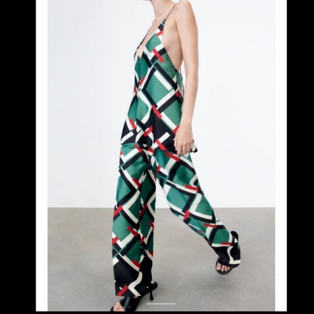 Zara Set Geometric print tank top and wide leg pant set NWT
